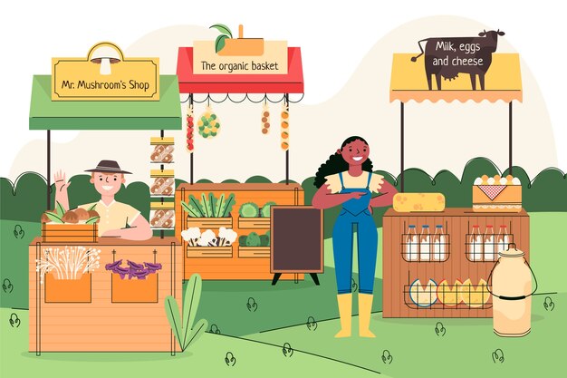 Ilustración de mercado de agricultores de acuarela