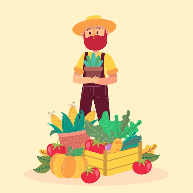 Ilustración de mercado de agricultores de diseño plano dibujado a mano