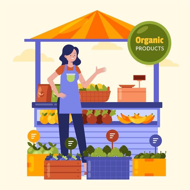Ilustración de mercado de agricultores de diseño plano