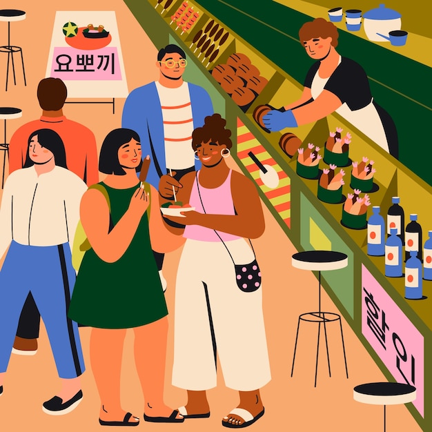 Vector gratuito ilustración de mercado de comida callejera dibujada a mano