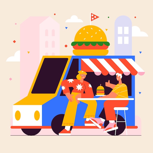 Vector gratuito ilustración de mercado de comida callejera dibujada a mano