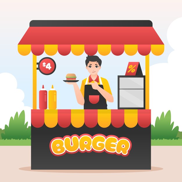 Ilustración del mercado de comida callejera