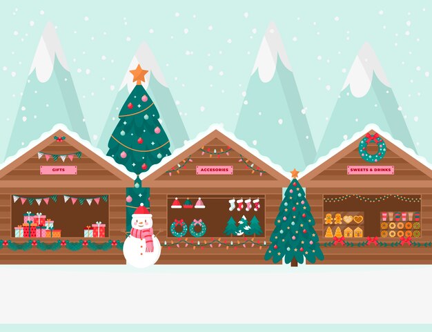 Ilustración de mercado de navidad plano