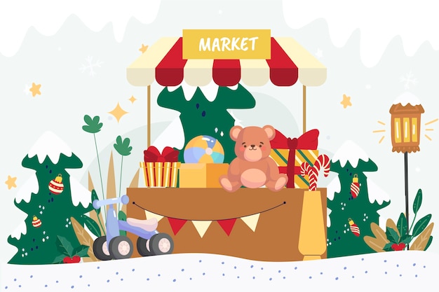 Ilustración de mercado de navidad plano