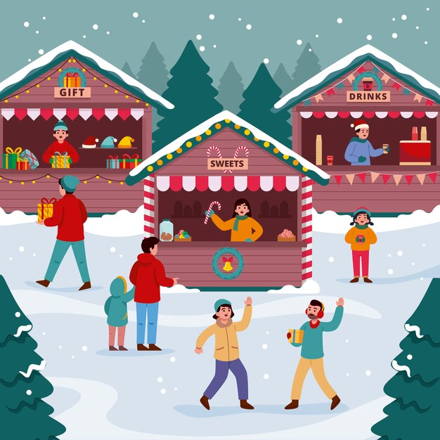 Ilustración de mercado de navidad plano