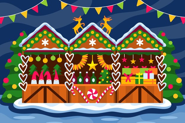 Ilustración de mercado de navidad plano