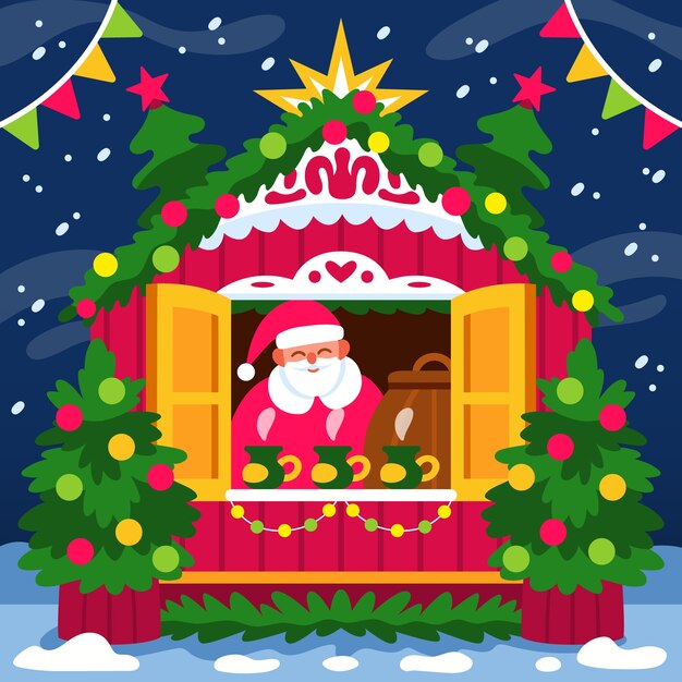 Ilustración de mercado de navidad plano