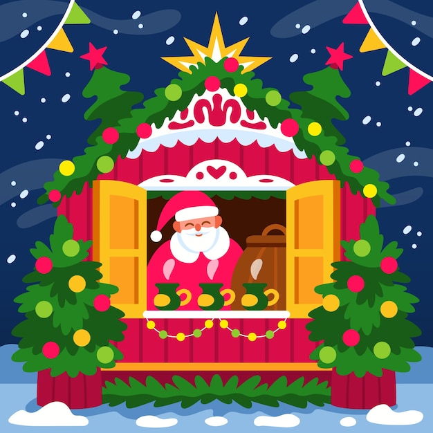 Ilustración de mercado de navidad plano
