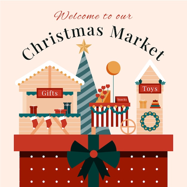 Vector gratuito ilustración de mercado de navidad plano