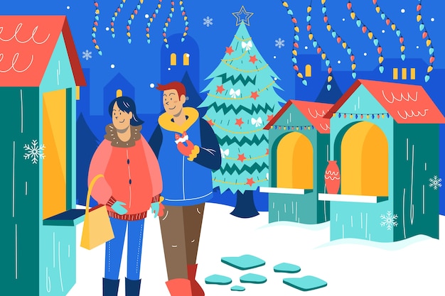 Vector gratuito ilustración de mercado de navidad plano