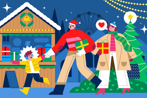 Vector gratuito ilustración de mercado de navidad plano