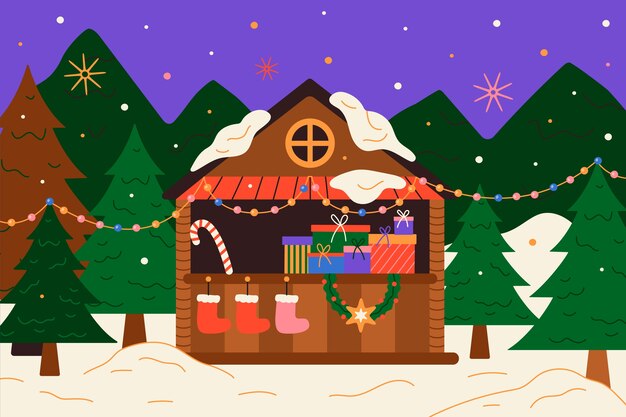 Ilustración de mercado de navidad plano