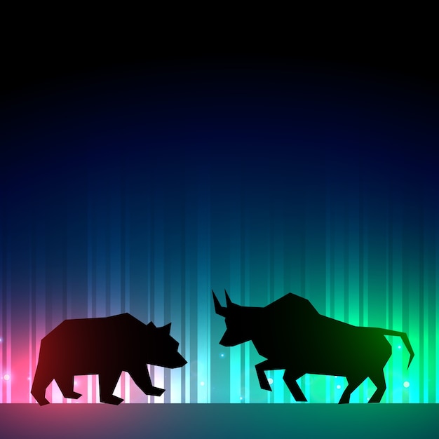 Ilustración de mercado de valores con toro y oso