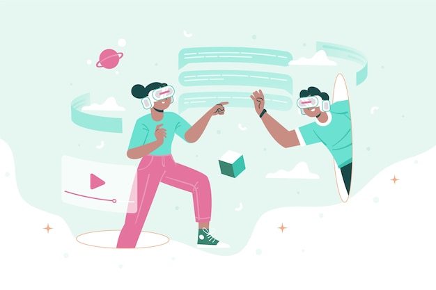 Ilustración de metaverso de diseño plano dibujado a mano