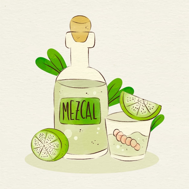 Vector gratuito ilustración de mezcal pintada en acuarela