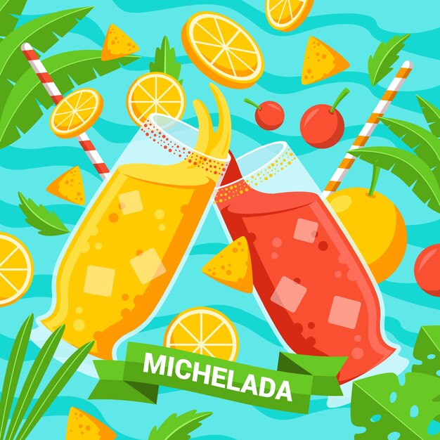 Ilustración de michelada fresca de diseño plano