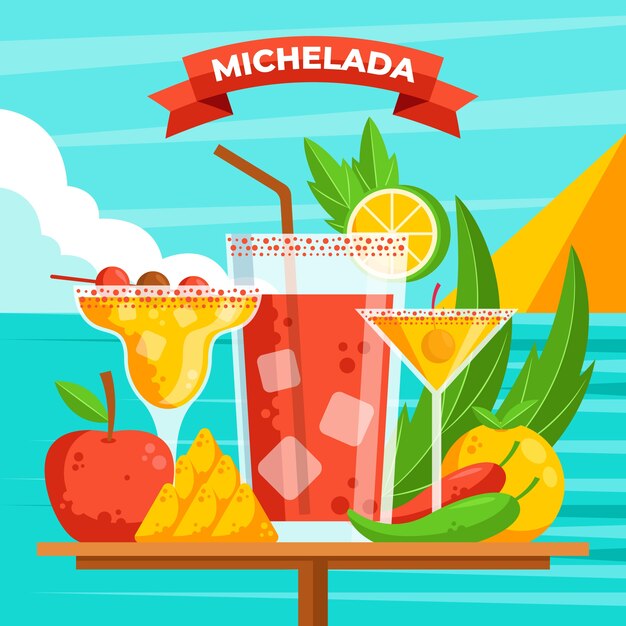 Ilustración de michelada fresca de diseño plano