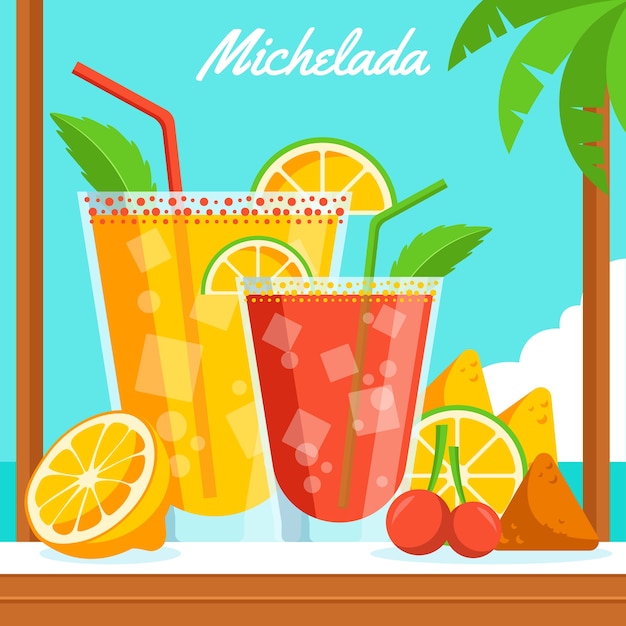 Vector gratuito ilustración de michelada fresca de diseño plano