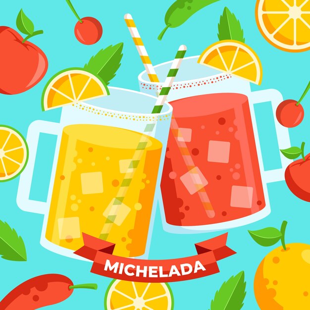 Ilustración de michelada fresca de diseño plano