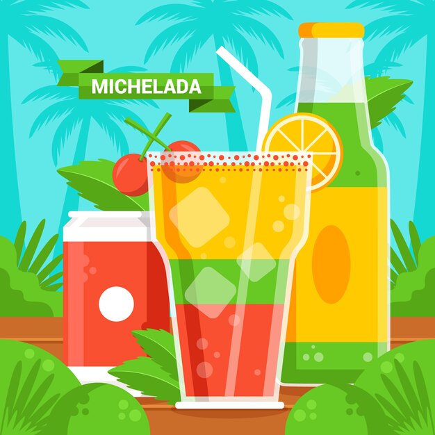 Ilustración de michelada fresca de diseño plano