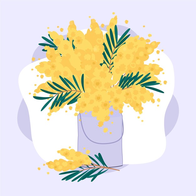 Ilustración de mimosa de diseño plano dibujado a mano