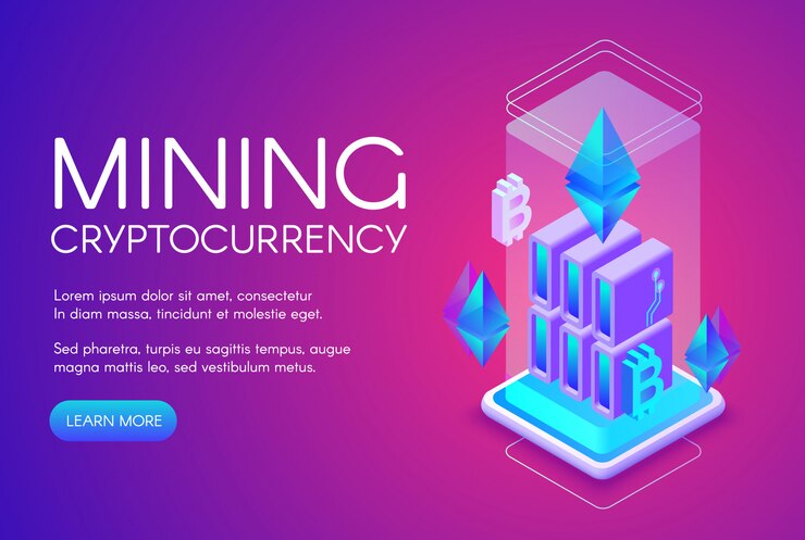 Vector gratuito ilustración de minería de criptomonedas de la granja de blockchain para bitcoin en la plataforma de servidor ethereum