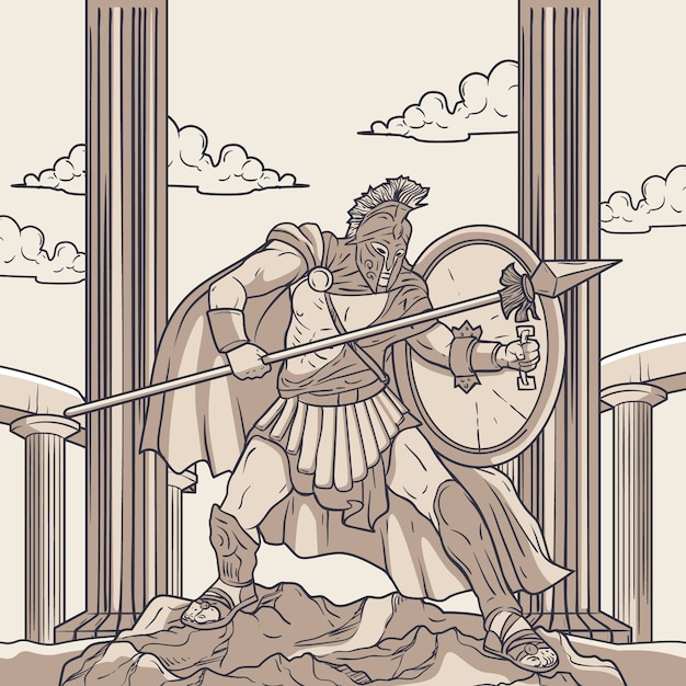 Ilustración de mitología griega dibujada a mano