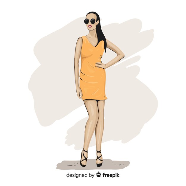 Ilustración de moda con modelo femenino