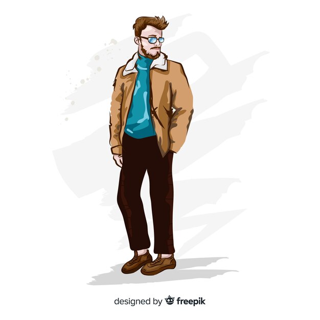 Ilustración de moda con modelo masculino