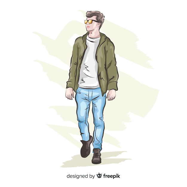 Vector gratuito ilustración de moda con modelo masculino