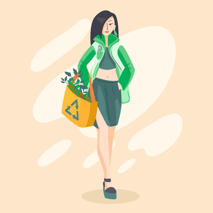 Vector gratuito ilustración de moda sostenible dibujada a mano plana con mujer elegante