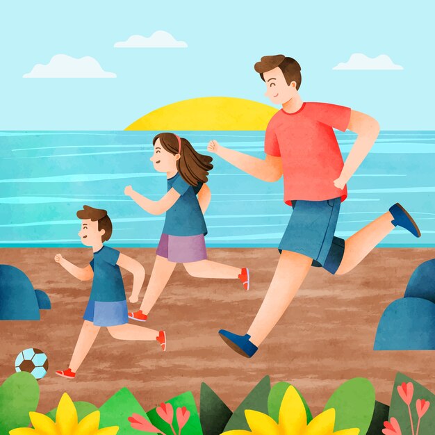 Ilustración de momentos familiares en acuarela