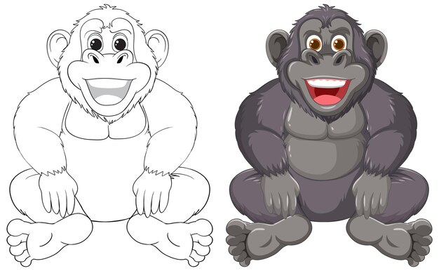 Ilustración de un mono alegre antes y después