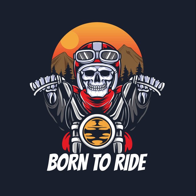 Ilustración de motocicleta de montar a caballo de motorista de cráneo