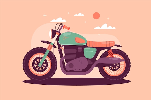Ilustración de motocicleta vintage de diseño plano