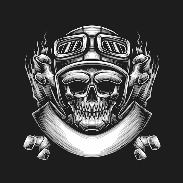 Ilustración de motociclista de cráneo de hueso cruzadojpg