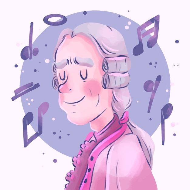 Ilustración de mozart en acuarela