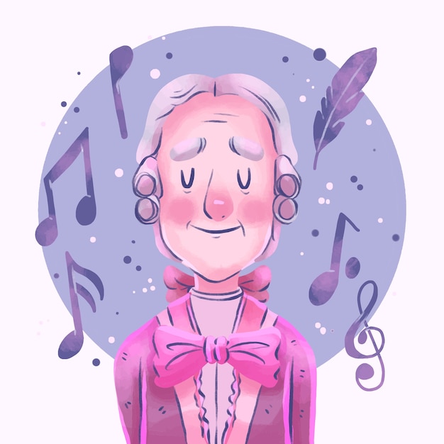 Vector gratuito ilustración de mozart en acuarela