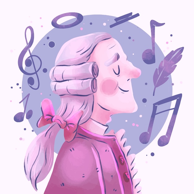 Vector gratuito ilustración de mozart en acuarela