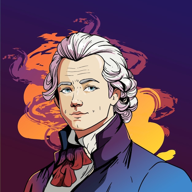 Ilustración de Mozart dibujada a mano