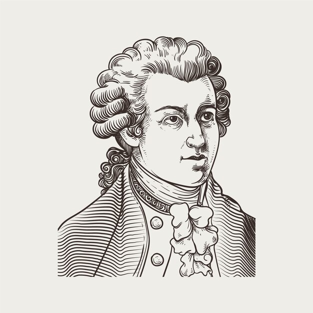 Ilustración de Mozart dibujada a mano