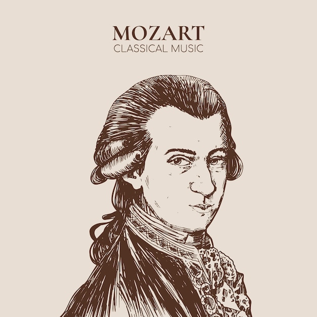 Ilustración de Mozart dibujada a mano