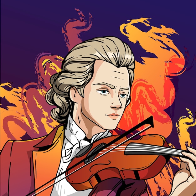 Ilustración de Mozart dibujada a mano