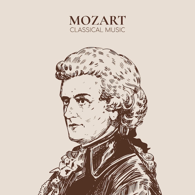 Vector gratuito ilustración de mozart dibujada a mano