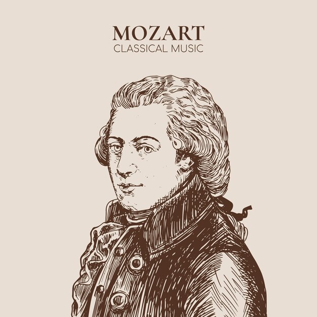 Ilustración de Mozart dibujada a mano