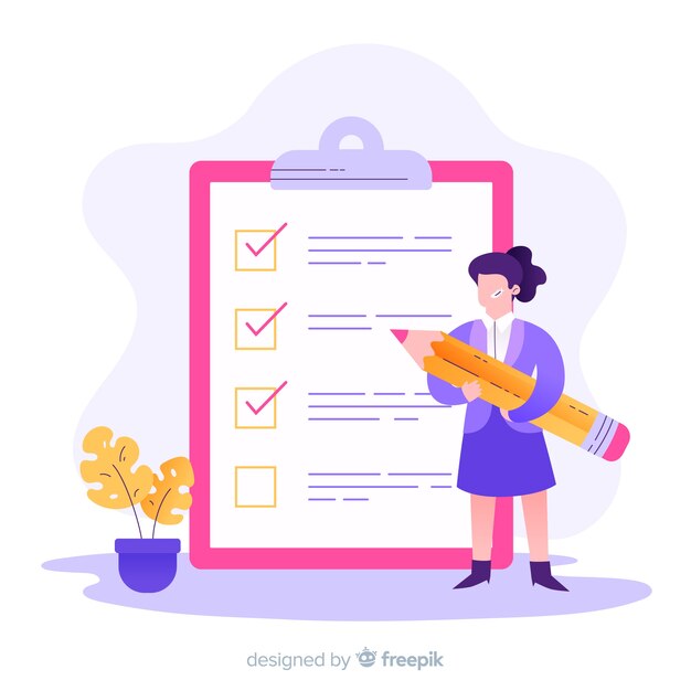 Ilustración mujer analizando lista de comprobación