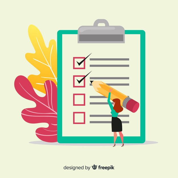 Ilustración mujer analizando lista de comprobación