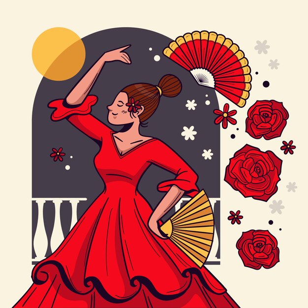 Ilustración de mujer flamenca dibujada a mano