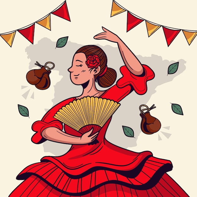 Vector gratuito ilustración de mujer flamenca dibujada a mano