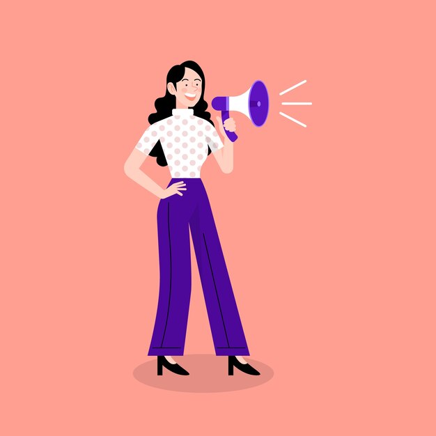 Ilustración de una mujer gritando con un diseño de megáfono